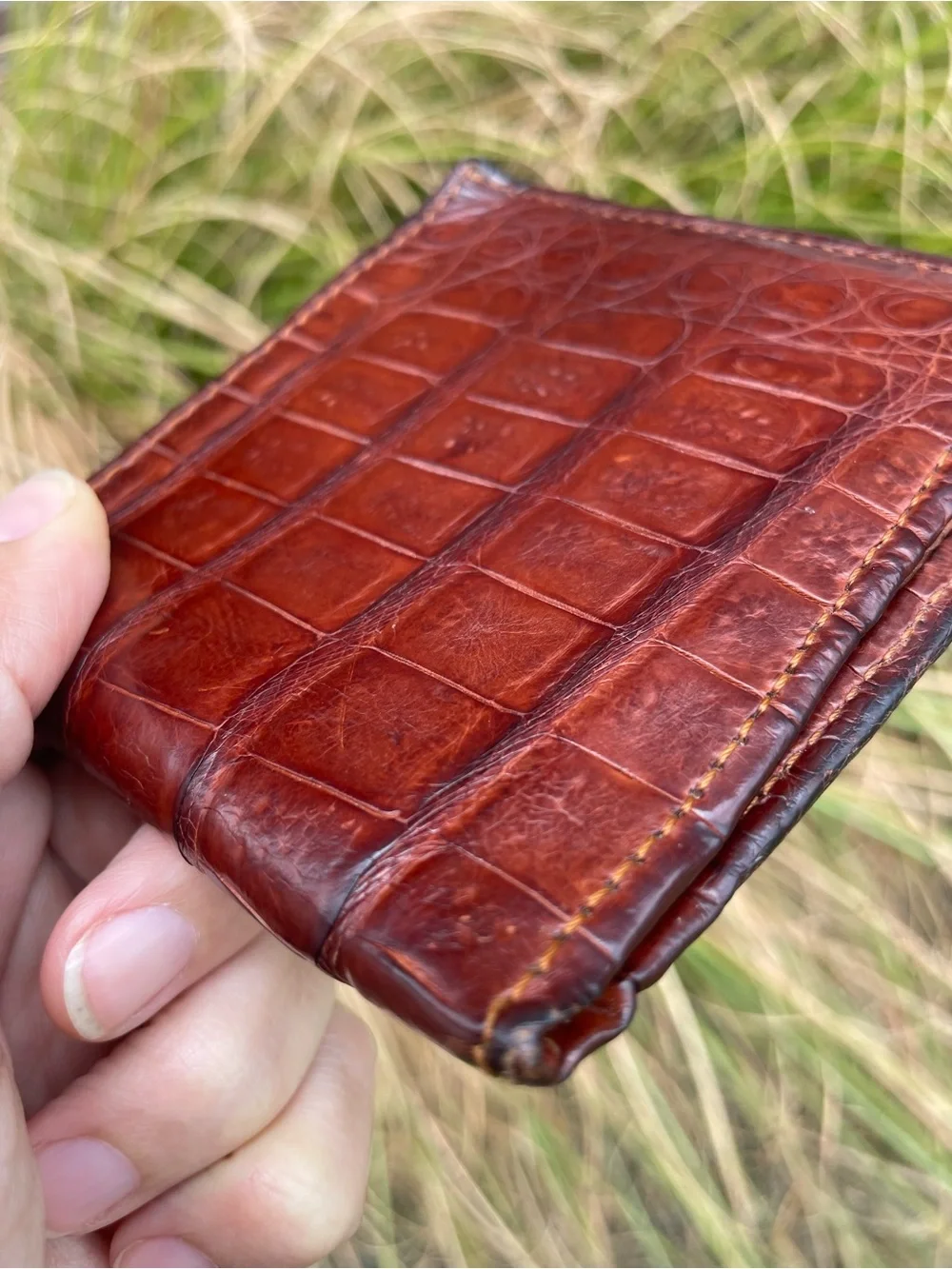 Lucchese Mens Genuine Crocodile Leather Bifold Wallet Exotic Western Brown USA